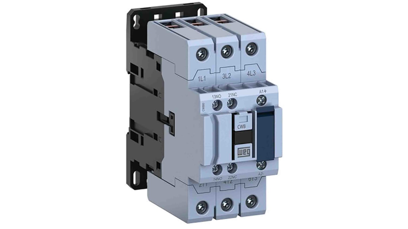 WEG Contactor, 110 V ac Coil, 3-Pole, 40 A, 18.5 kW, 1NO + 1NC