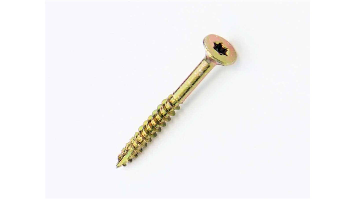 UNIFIX VORTEX Torx Countersunk Steel Wood Screw, Yellow Passivated, Zinc Plated, NA, 4mm Thread, 1.18in Length, 30mm