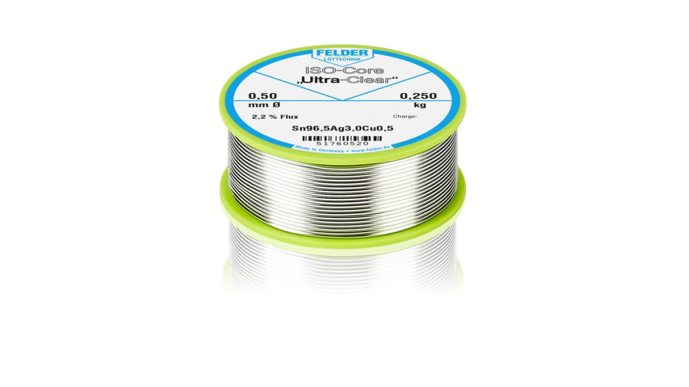 Soudure sans plomb Felder Lottechnik 0.50mm, 250g, Etain 96.5%, Argent 3.0%, Cuivre 0.5%, fusion à 217°C