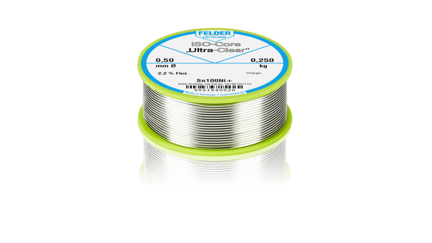 Felder Lottechnik Wire, 0.5mm Lead Free Solder, 227°C Melting Point