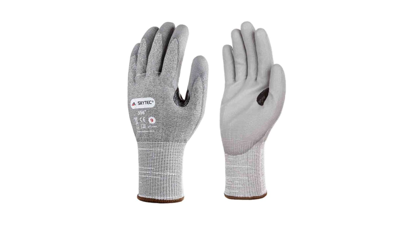 Skytec Grey Nylon Cut Resistant Work Gloves, Size 8, Medium, Polyurethane Coating