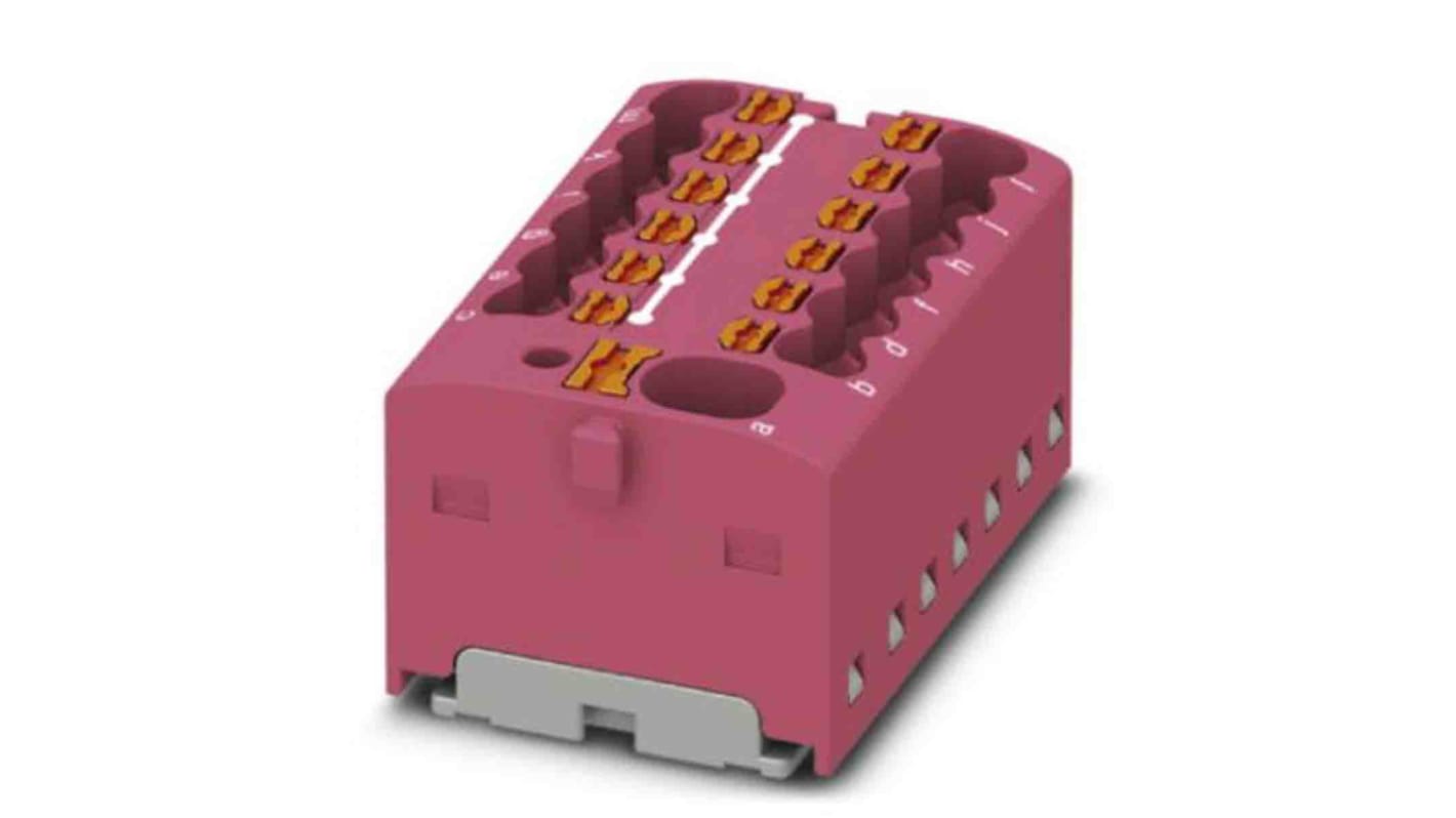 Phoenix Contact Distribution Block, 13 Way, 2.5mm², 17.5A, 450 V, Pink