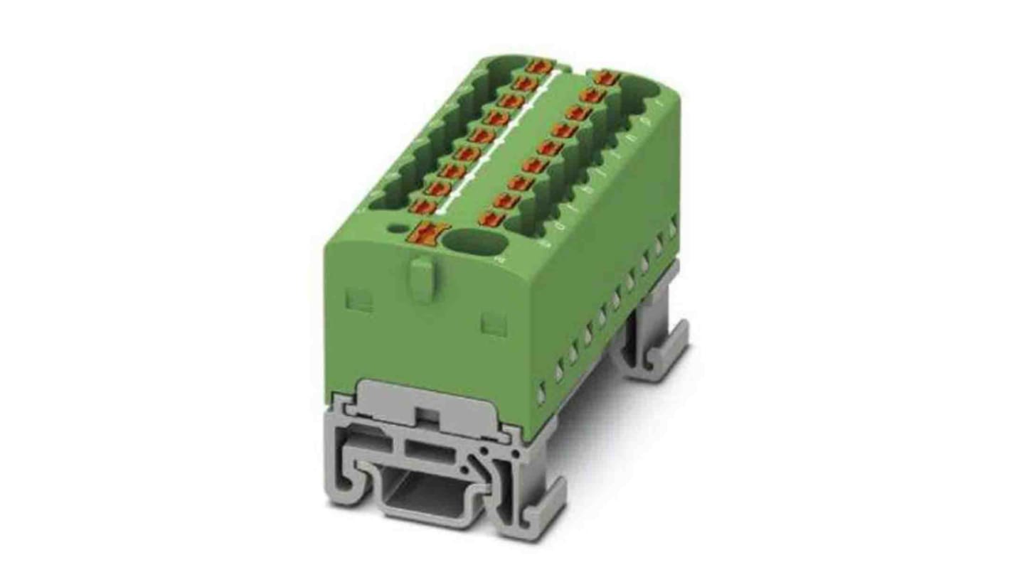 Phoenix Contact Distribution Block, 19 Way, 2.5mm², 17.5A, 500 V, Green