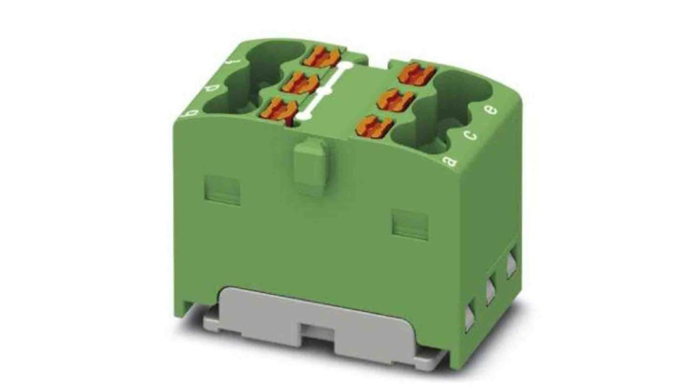 Phoenix Contact Distribution Block, 6 Way, 2.5mm², 17.5A, 450 V, Green