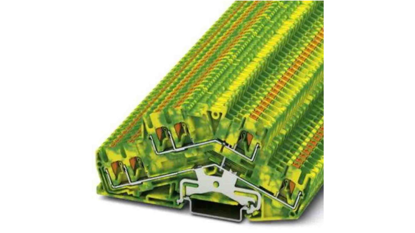 Phoenix Contact PTTBS Series Green/Yellow Double Level Terminal Block, Push In Termination