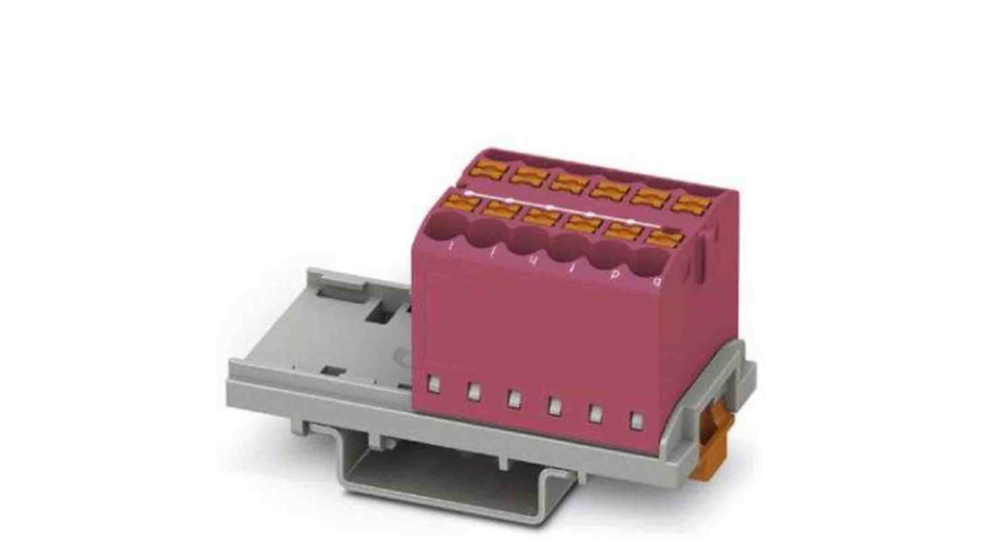 Phoenix Contact Distribution Block, 12 Way, 4mm², 24A, 690 V, Pink