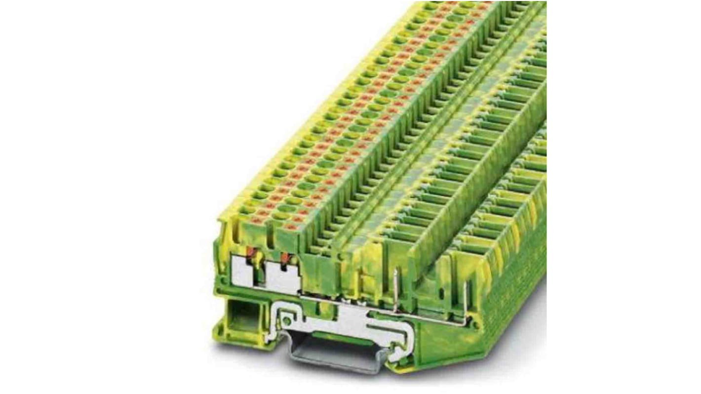 Bloque terminal de tierra, 4 vías, Encajado, 26→ 12 AWG, Verde/Amarillo