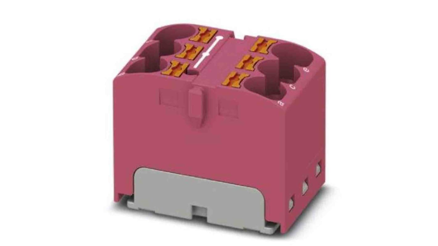 Phoenix Contact Distribution Block, 6 Way, 6mm², 32A, 450 V, Pink