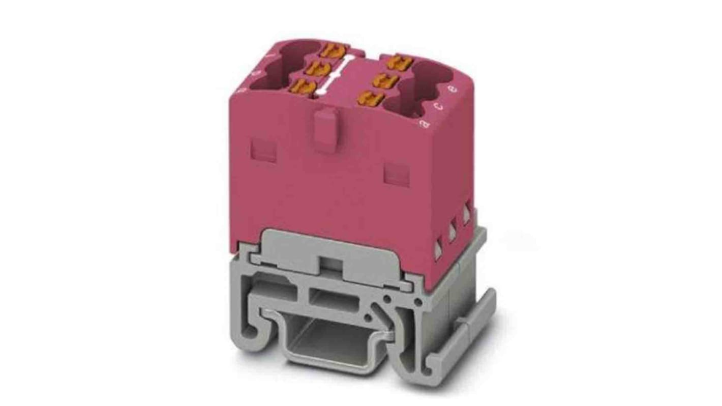 Phoenix Contact Distribution Block, 6 Way, 2.5mm², 17.5A, 500 V, Pink