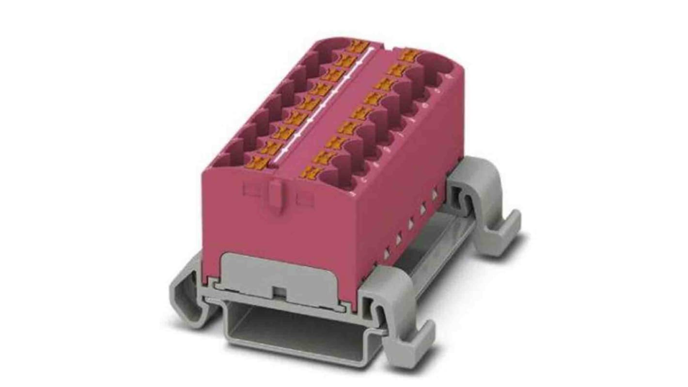 Phoenix Contact Distribution Block, 18 Way, 0.2 → 6mm², 32A, 800 V, Pink