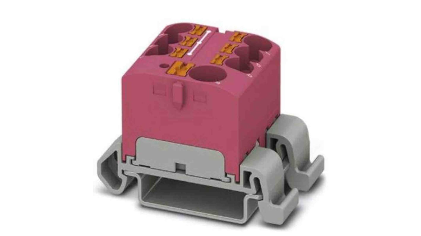 Phoenix Contact Distribution Block, 7 Way, 0.2 → 6mm², 32A, 450 V, Pink