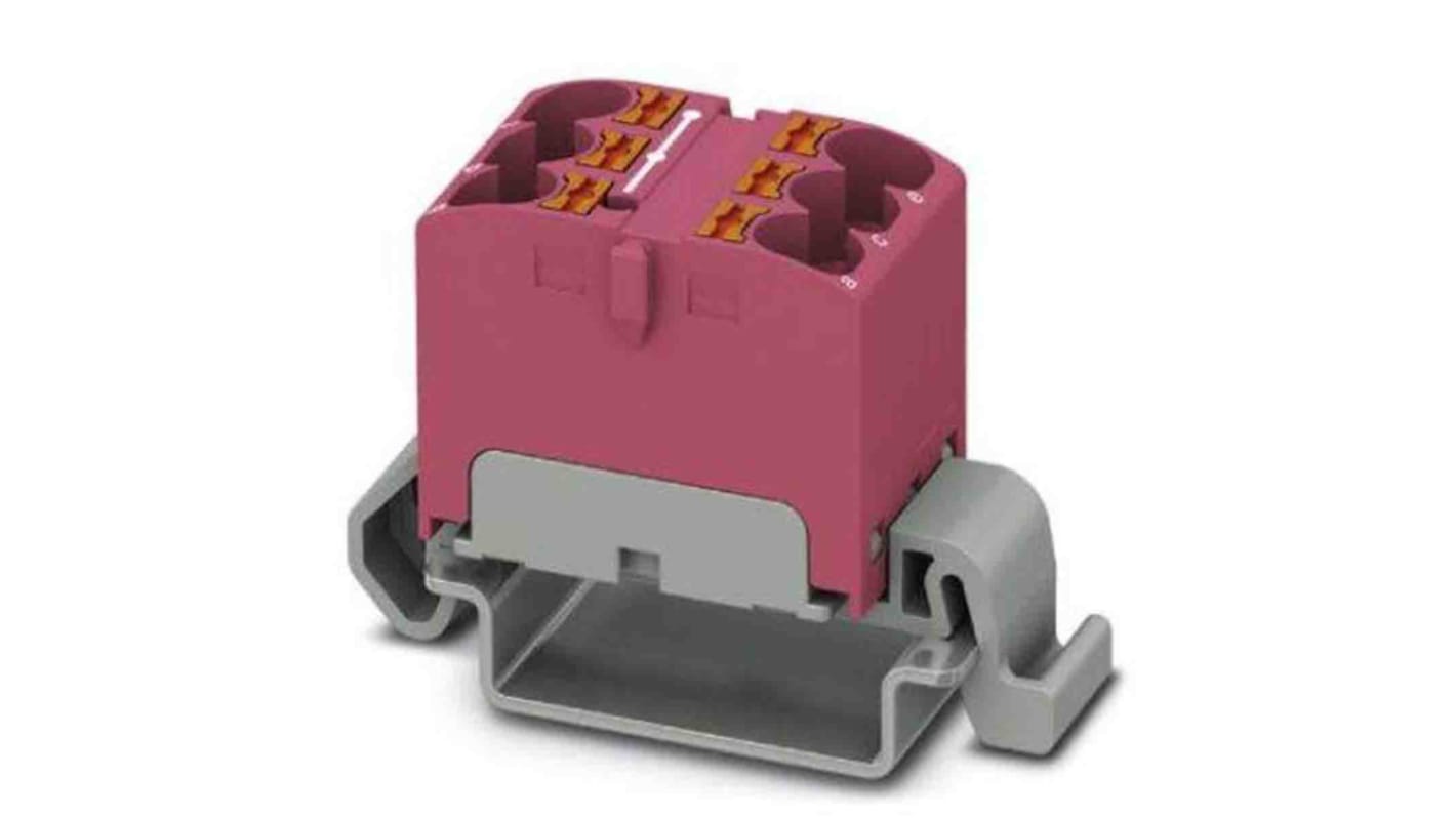 Phoenix Contact Distribution Block, 6 Way, 0.2 → 6mm², 32A, 800 V, Pink