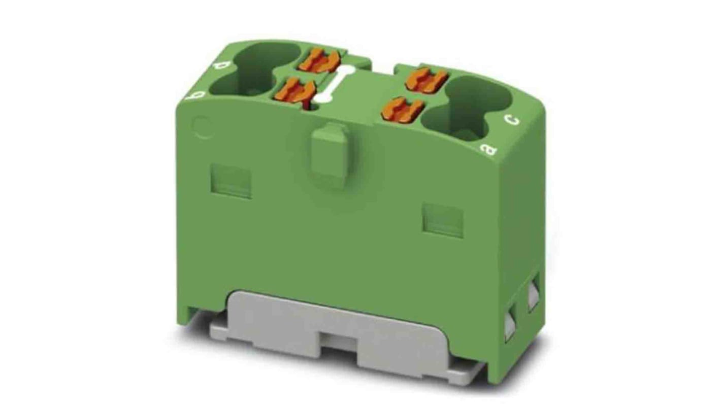 Phoenix Contact Distribution Block, 4 Way, 2.5mm², 17.5A, 450 V, Green