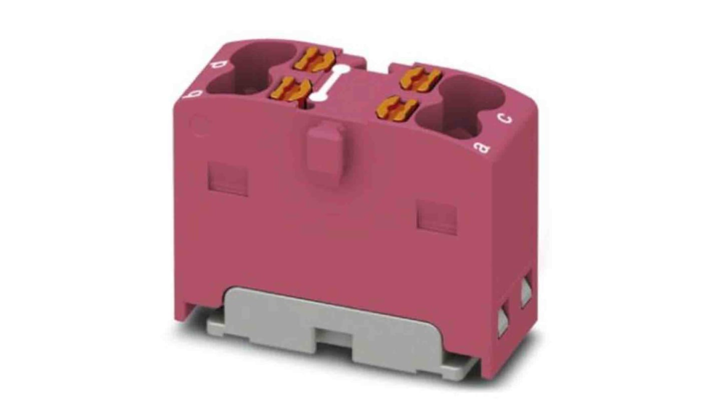 Phoenix Contact Distribution Block, 4 Way, 2.5mm², 17.5A, 450 V, Pink