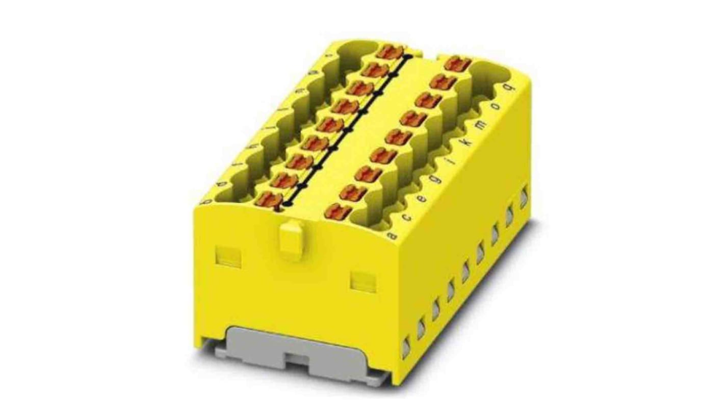 Phoenix Contact Distribution Block, 18 Way, 2.5mm², 17.5A, 450 V, Yellow