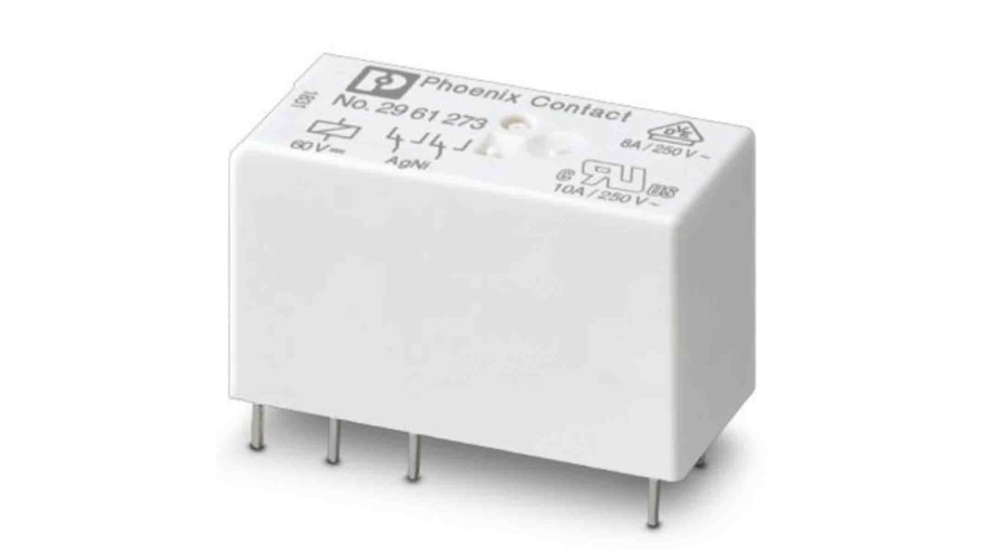 Phoenix Contact PCB Mount Power Relay, 60V dc Coil, 10A Switching Current, DPDT