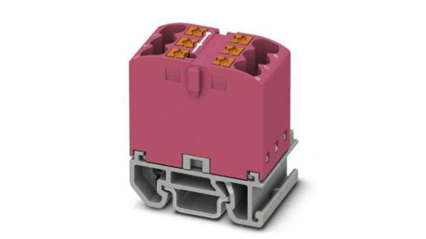 Phoenix Contact Distribution Block, 6 Way, 4mm², 24A, 690 V, Pink