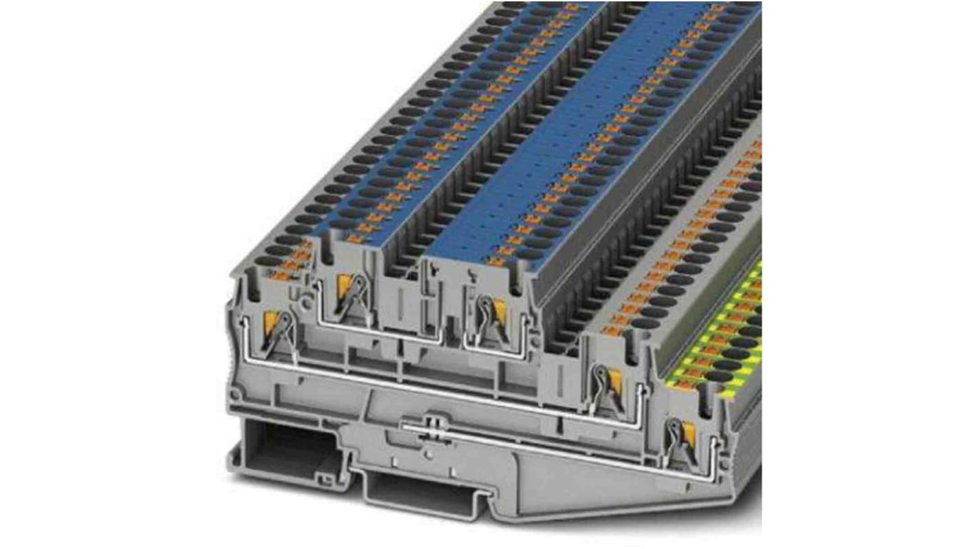 Phoenix Contact Grey DIN Rail Terminal Block, 6mm², Push In Termination