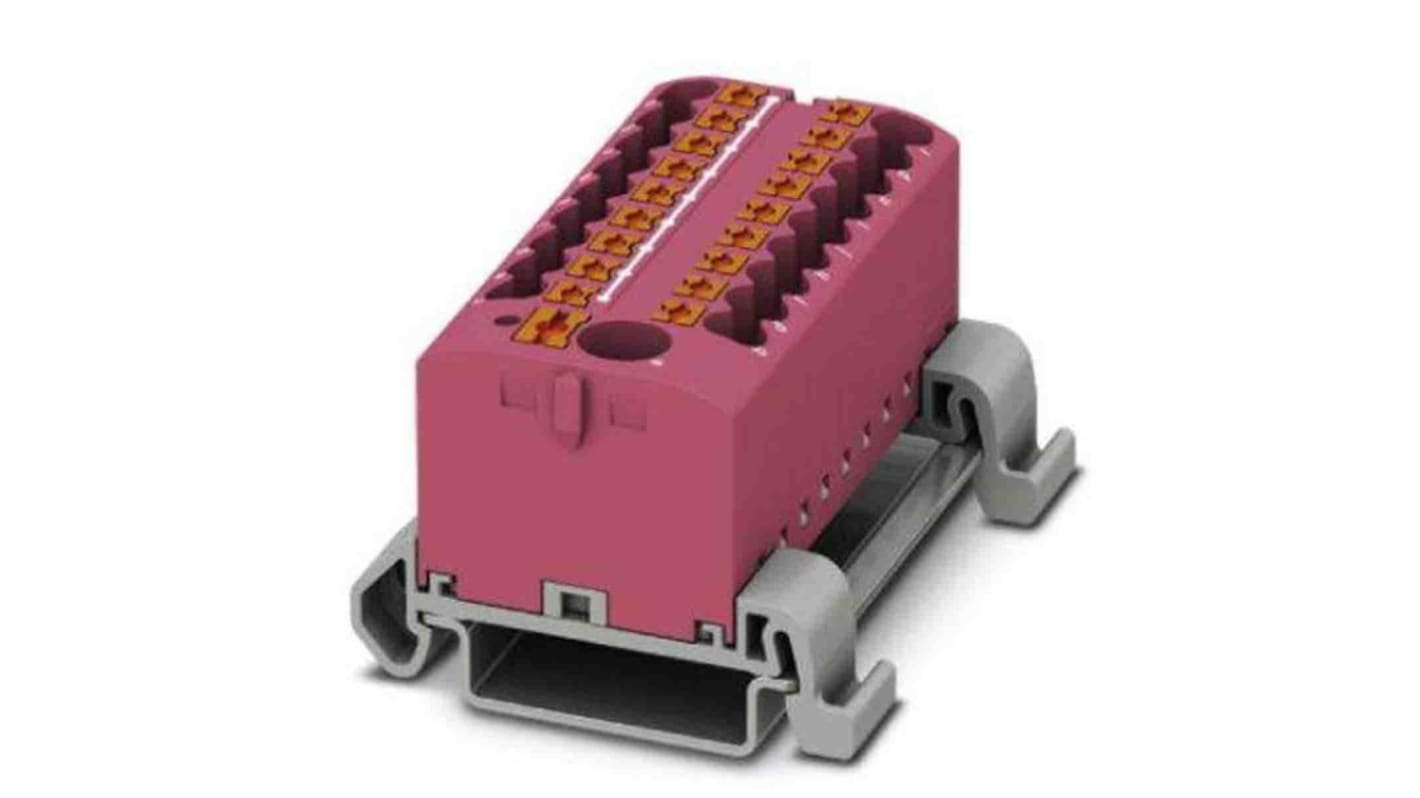 Phoenix Contact Distribution Block, 19 Way, 4mm², 24A, 690 V, Pink