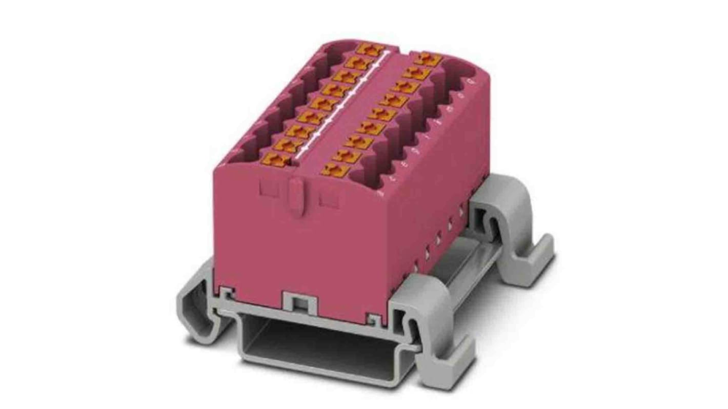 Phoenix Contact Distribution Block, 18 Way, 4mm², 24A, 690 V, Pink