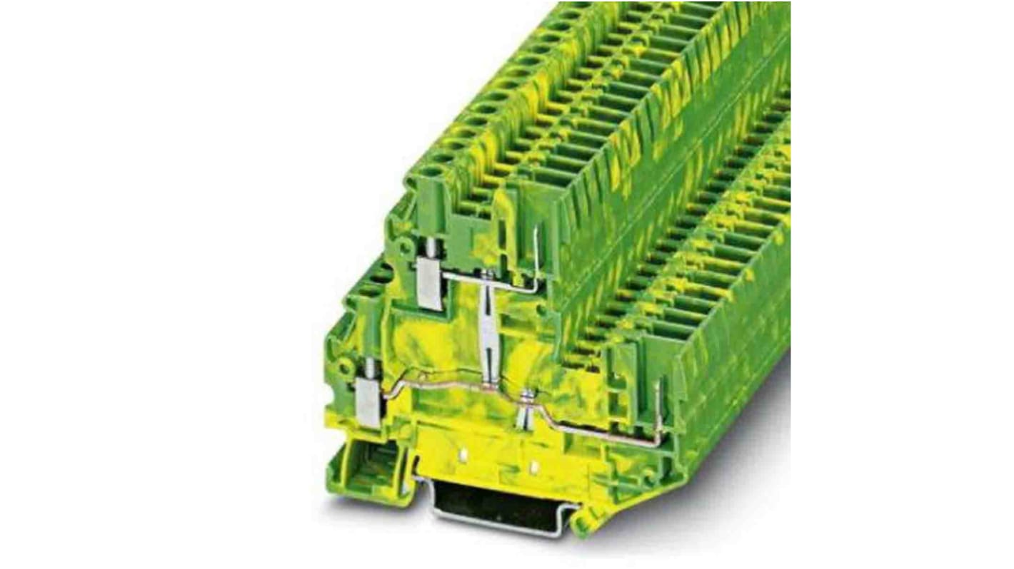 Phoenix Contact UTTB Series Green/Yellow Double Level Terminal Block, Screw Termination