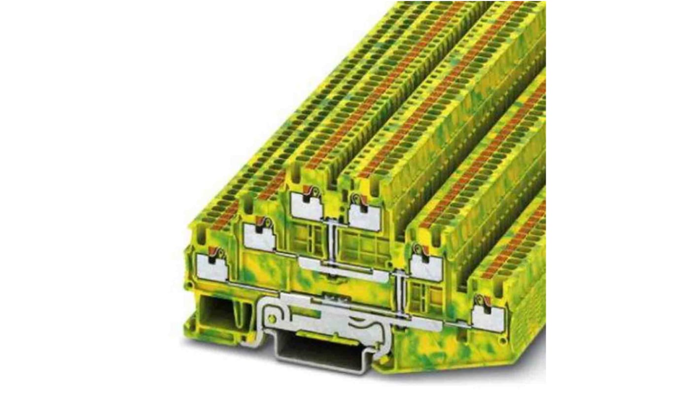 Bloque terminal de tierra, 6 vías, Encajado, 26→ 14 AWG, Verde/Amarillo