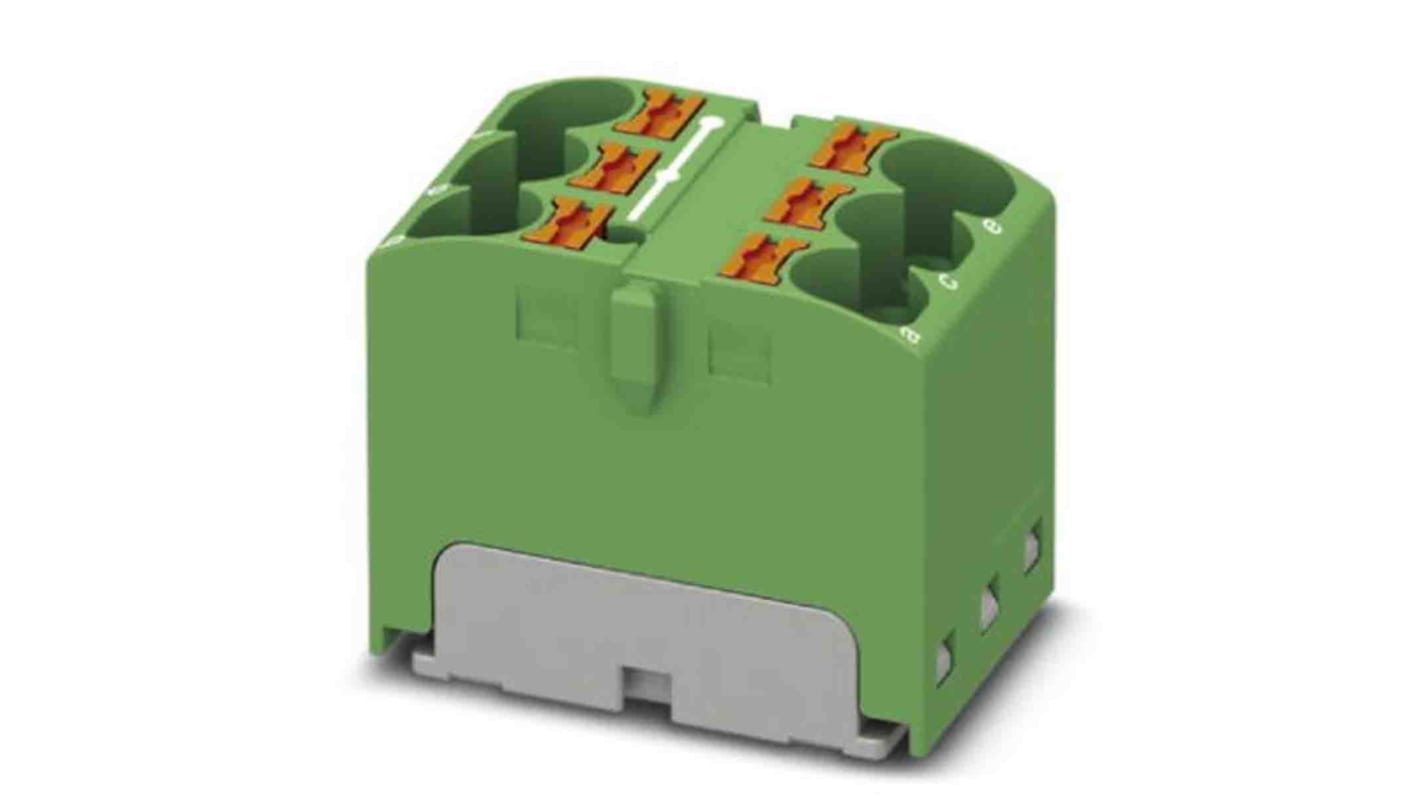 Phoenix Contact Distribution Block, 6 Way, 0.2 → 6mm², 32A, 630 V, Green