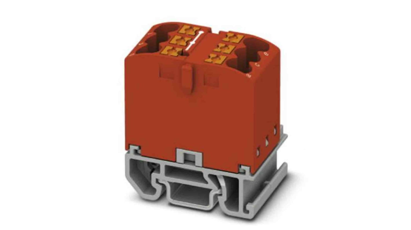 Phoenix Contact Distribution Block, 6 Way, 4mm², 24A, 690 V, Red