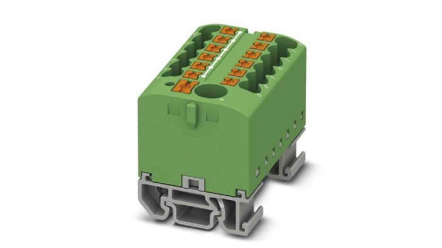 Phoenix Contact Distribution Block, 13 Way, 4mm², 24A, 690 V, Green