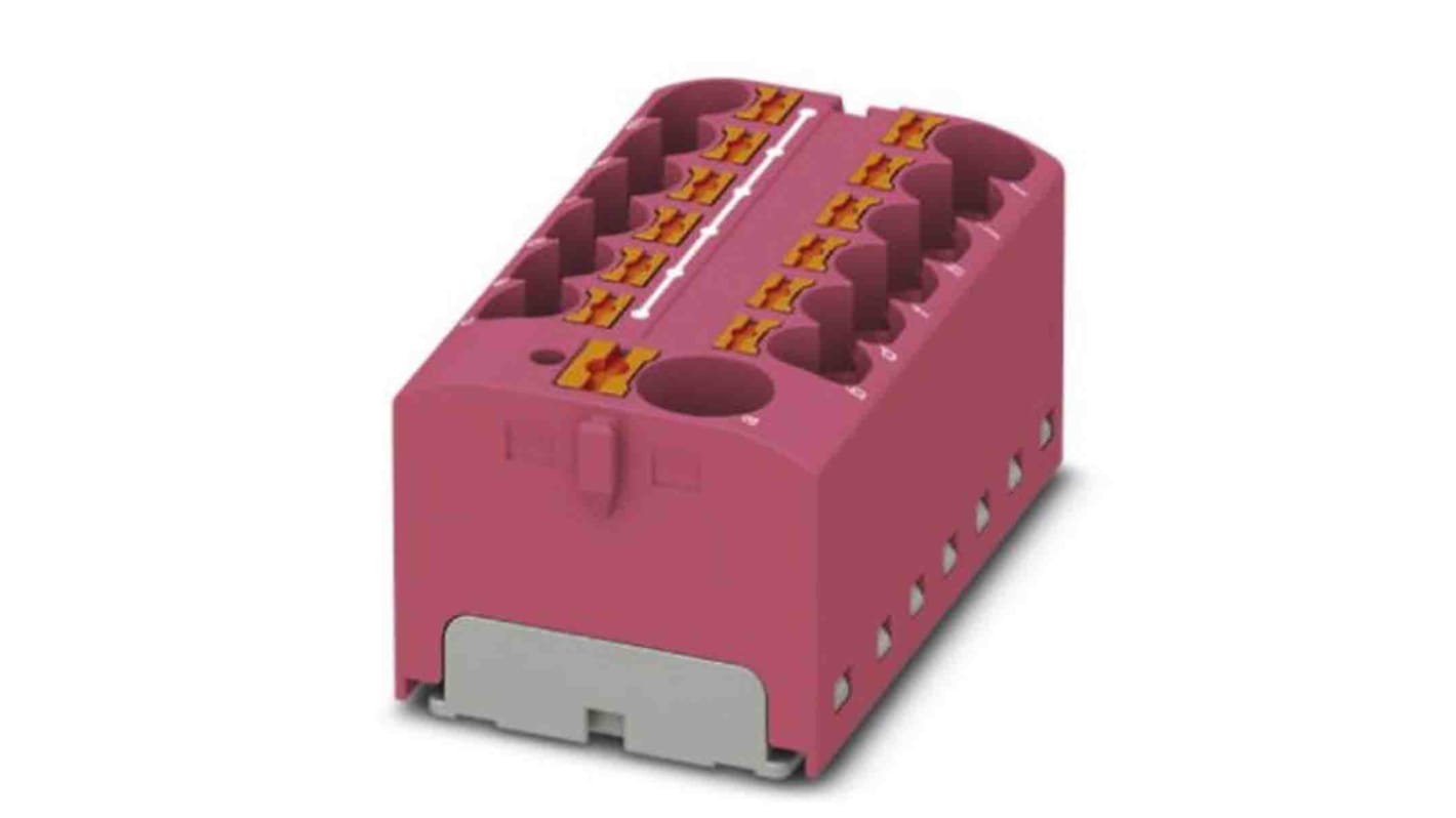 Phoenix Contact Distribution Block, 13 Way, 6mm², 32A, 450 V, Pink