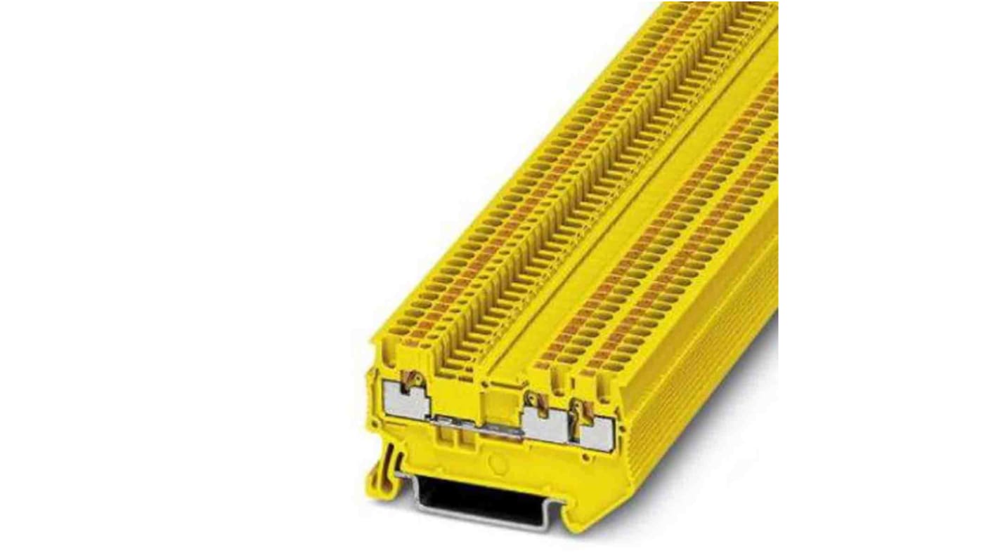 3208159 Phoenix Contact PT 1,5 Series Yellow Feed Through Terminal Block, 0.14 → 1.5mm², Push