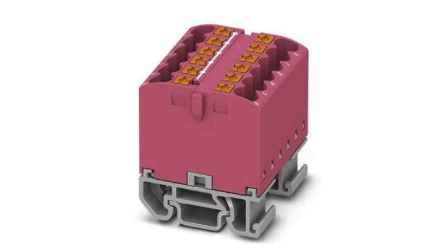 Phoenix Contact Distribution Block, 12 Way, 4mm², 24A, 690 V, Pink