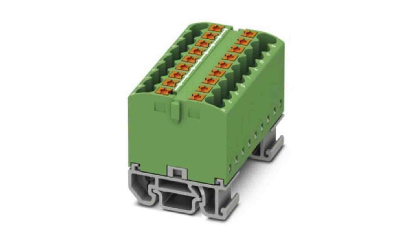 Phoenix Contact Distribution Block, 18 Way, 4mm², 24A, 690 V, Green