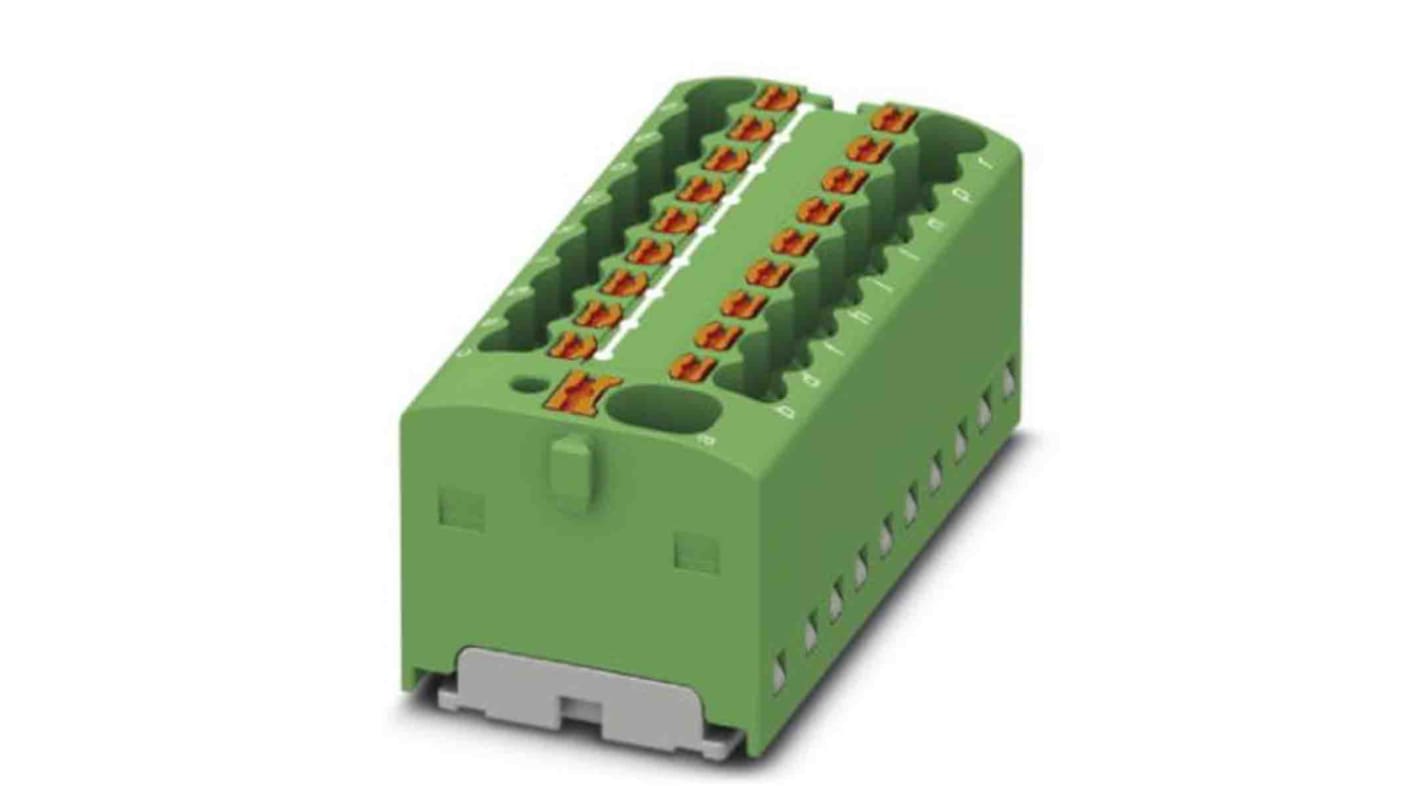 Phoenix Contact Distribution Block, 19 Way, 2.5mm², 17.5A, 450 V, Green