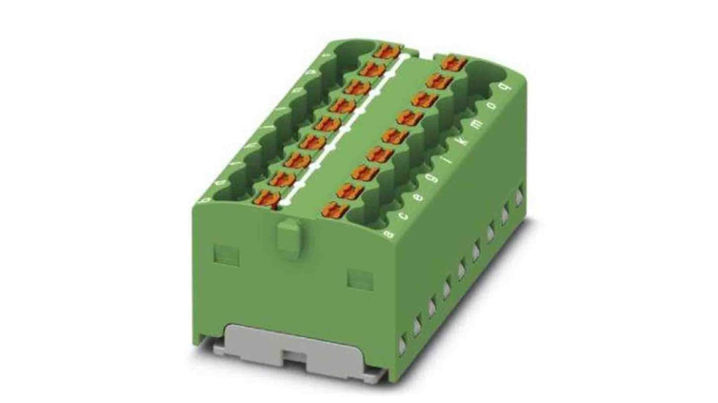 Phoenix Contact Distribution Block, 18 Way, 2.5mm², 17.5A, 450 V, Green