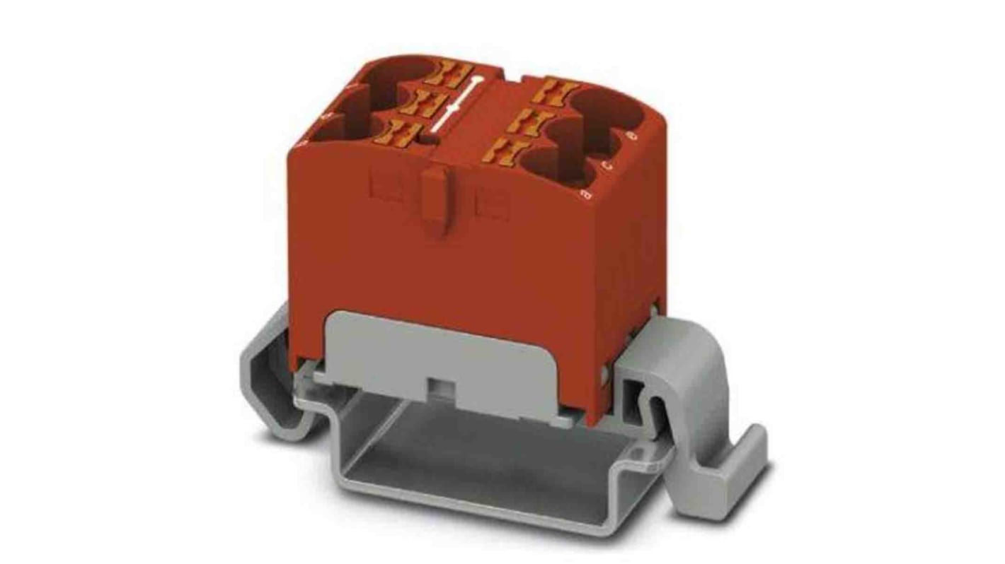 Phoenix Contact Distribution Block, 6 Way, 0.2 → 6mm², 32A, 800 V, Red