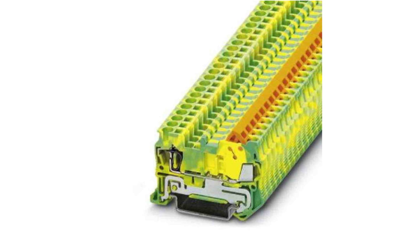 Bloque terminal de tierra, 2 vías, Mordaza de Sujeción, 24→ 16 AWG, Verde/Amarillo