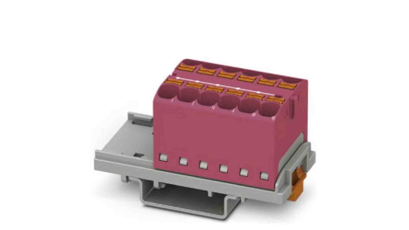 Phoenix Contact Distribution Block, 12 Way, 0.2 → 6mm², 32A, 800 V, Pink