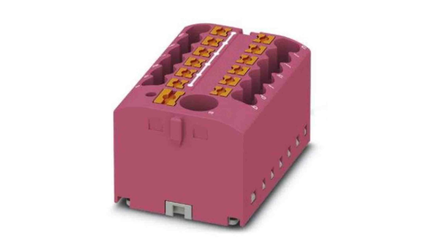 Phoenix Contact Distribution Block, 13 Way, 4mm², 24A, 450 V, Pink