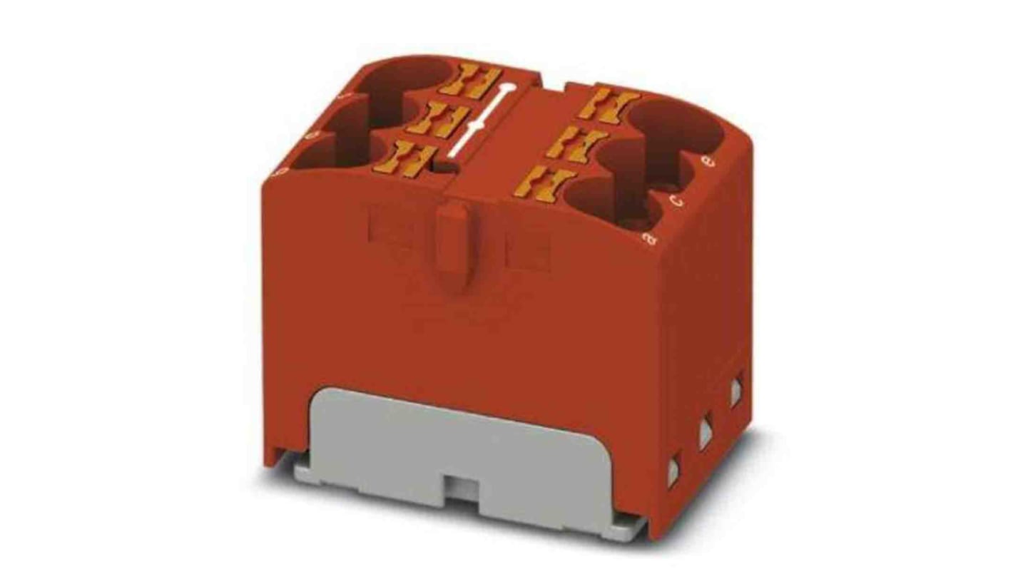 Phoenix Contact Distribution Block, 6 Way, 0.2 → 6mm², 32A, 630 V, Red