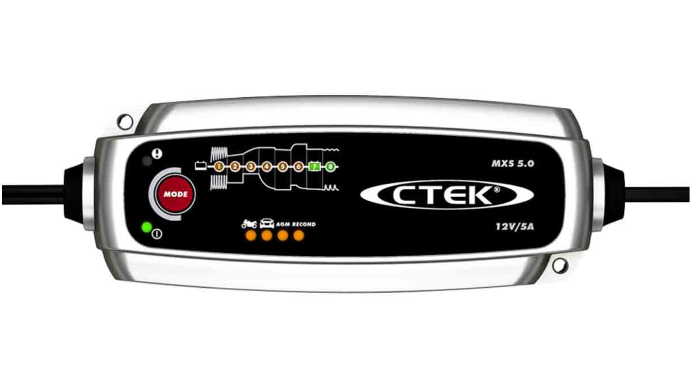 CTEK MXS 5.0 Akkuladegerät für 1 Bleisäure Akkus, 14.4V/5A mit UK-Stecker