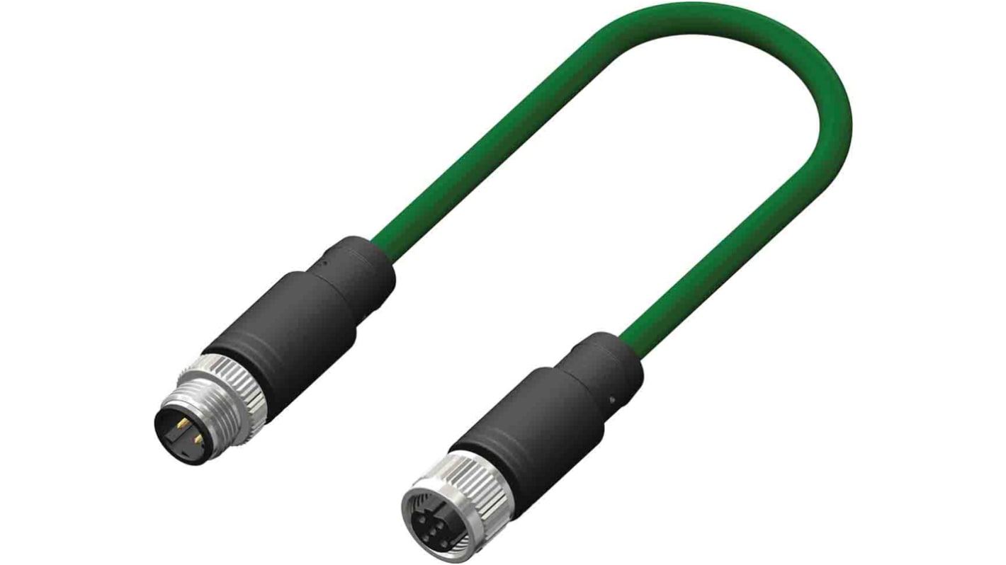 RS PRO Straight Female 4 way M12 to Straight Male 4 way M12 Sensor Actuator Cable, 2m