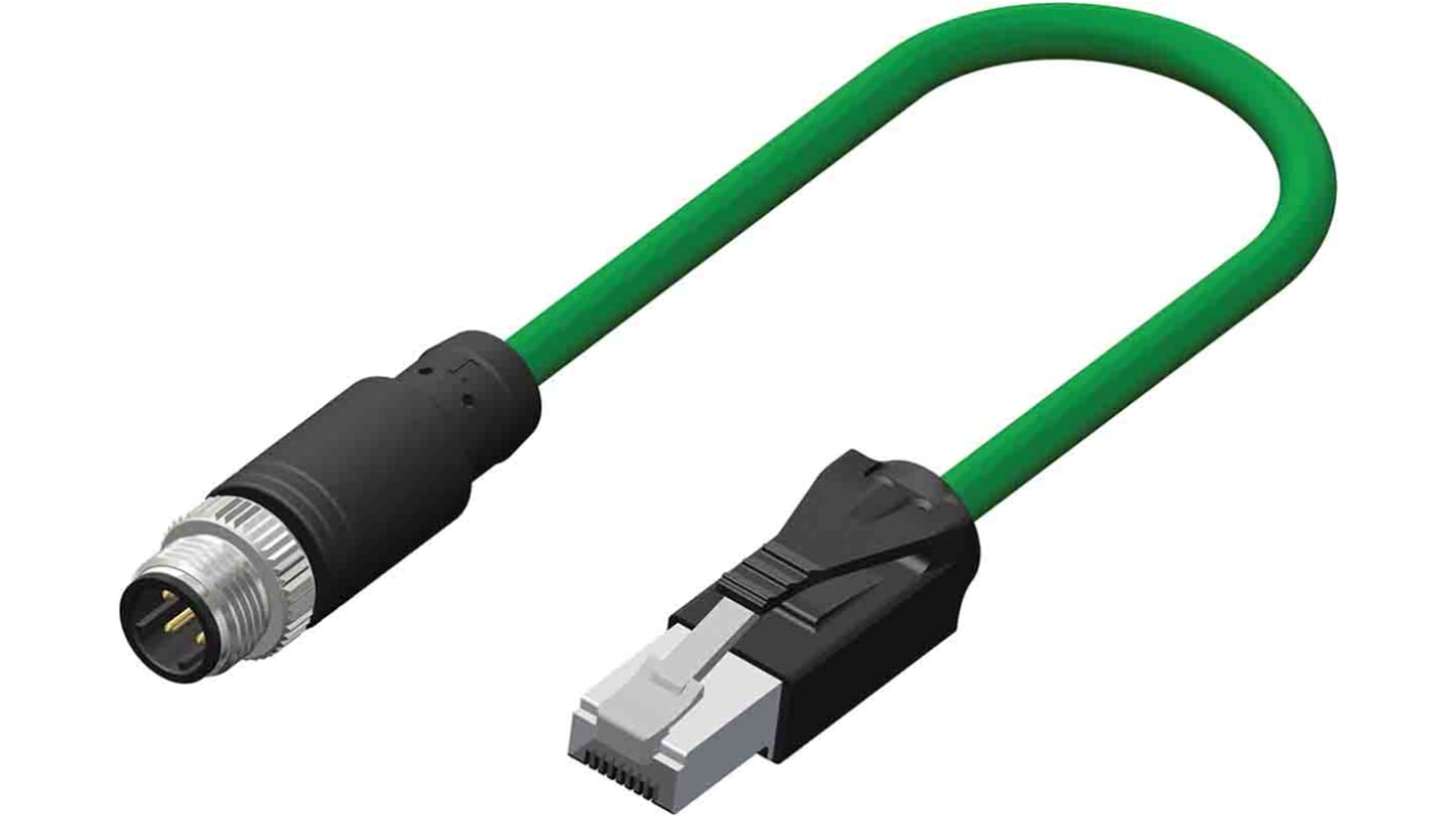 RS PRO Cat5e Straight Male M12 to Male RJ45 Ethernet Cable, Green TPE Sheath, 5m