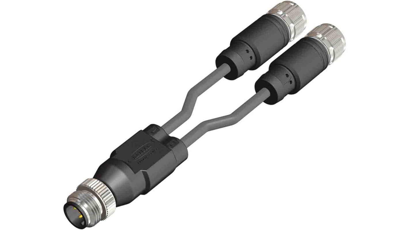 Cable de conexión RS PRO, con. A M12 Macho, 5 polos, con. B M12 Hembra, 3 polos, long. 1m, 60 V, 4 A, IP67