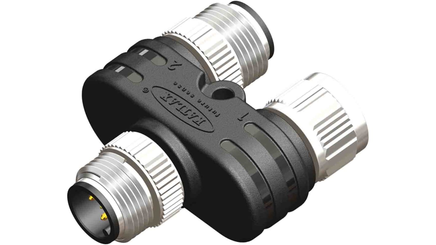RS PRO Right Angle 1 Pole M12 Socket to 2 Pole M12 Connector