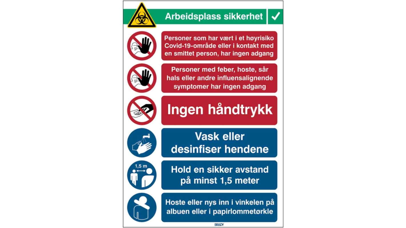 Safety Wall Chart, Polypropylene B-7527, Norwegian, 371 mm, 262mm