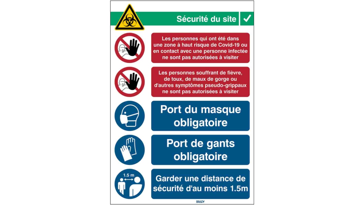 Cartel de pared de seguridad Brady en Francés, 262mm x 371 mm