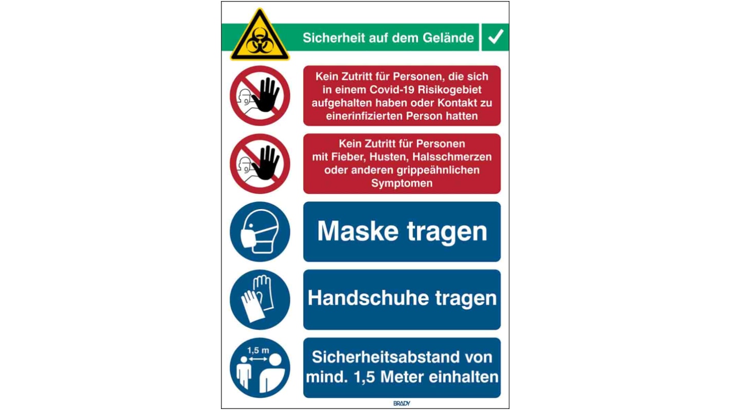 Brady Deutsch Sicherheits-Wandtafel, Polypropylen B-7527 H 371 mm B 262mm