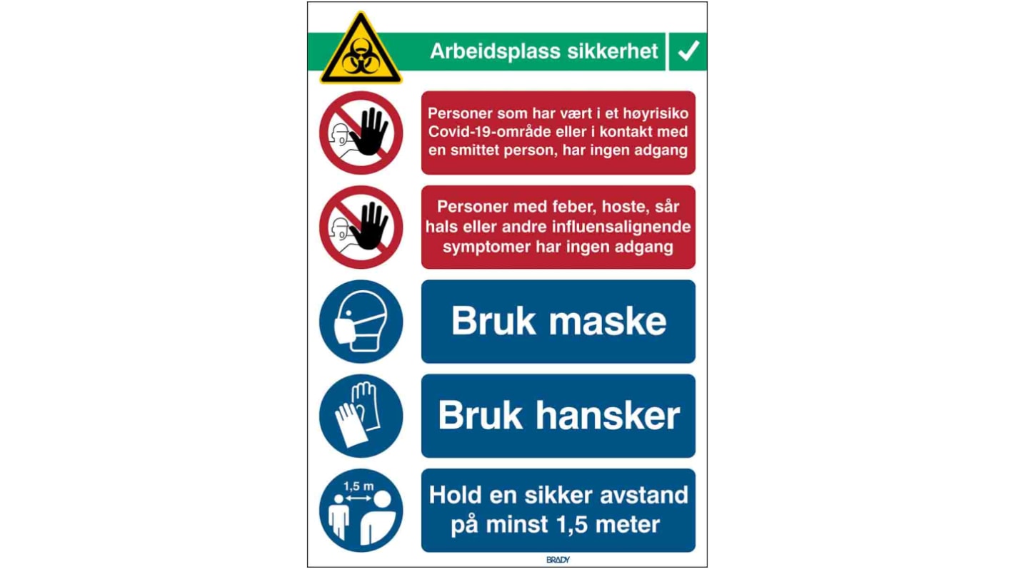 Safety Wall Chart, Polypropylene B-7527, Norwegian, 371 mm, 262mm