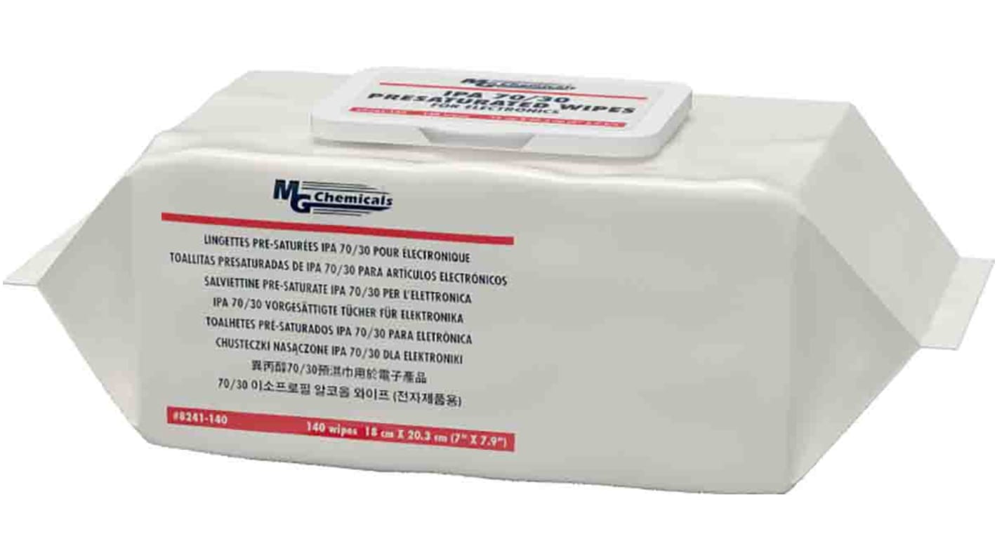 MG Chemicals Isopropanol-Tücher, Weiß, 178 x 200mm, 140 Tücher pro Packung